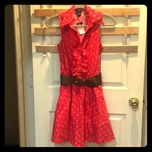 Belted Pink and Tan Polka Dot Dress, Size Small